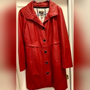 DANIER | XL RED LEATHER ABOVE-THE-KNEE COAT THINSULATE GOTH POSH LUXURY